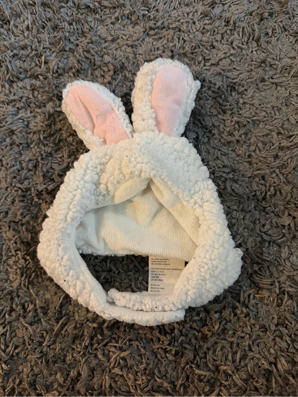 Cozy White Plush Bunny Ear Dog Hat with Pink Ears
